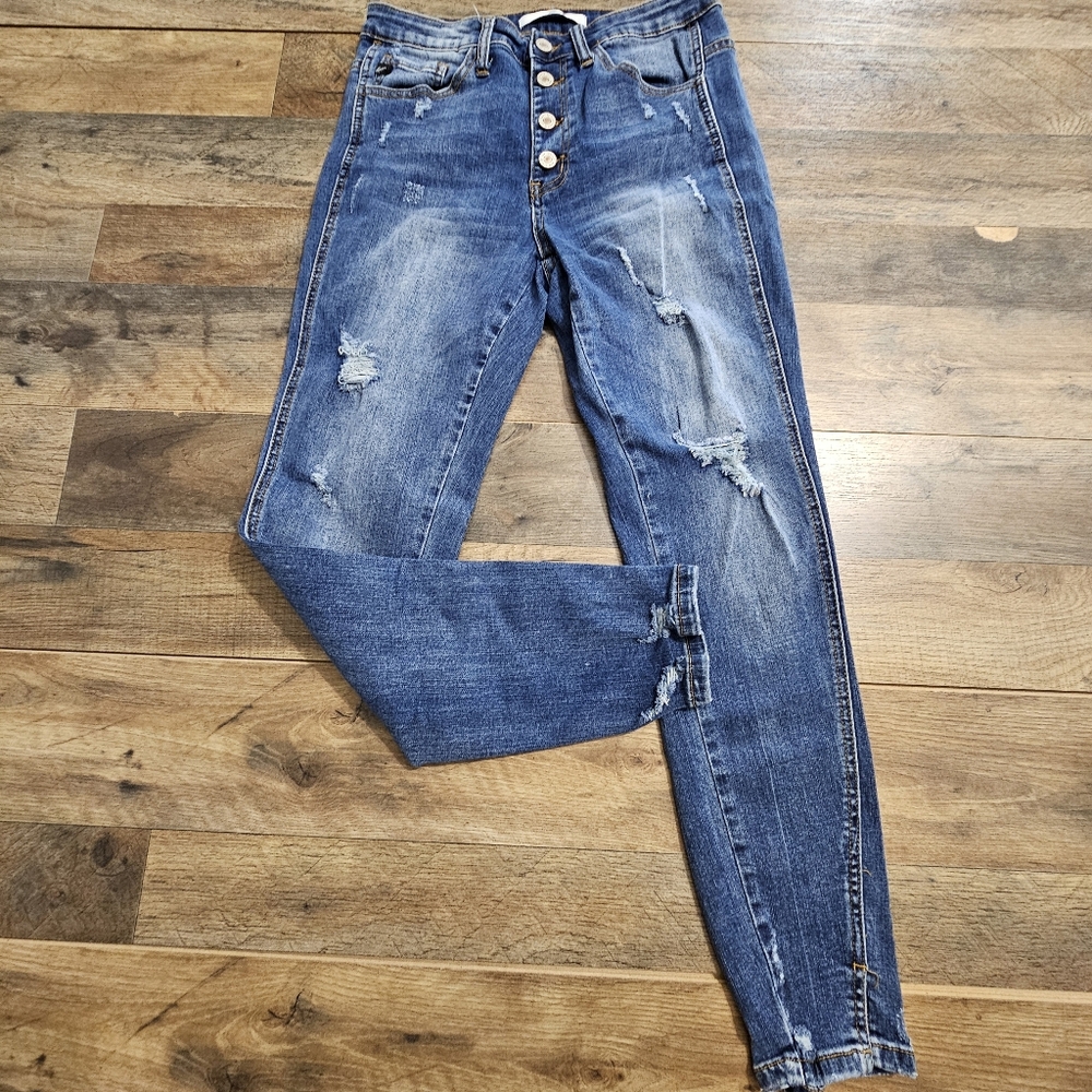 KanCan High Rise Button Fly Distressed Skinny Blue Jeans Ankle Denim 9/28